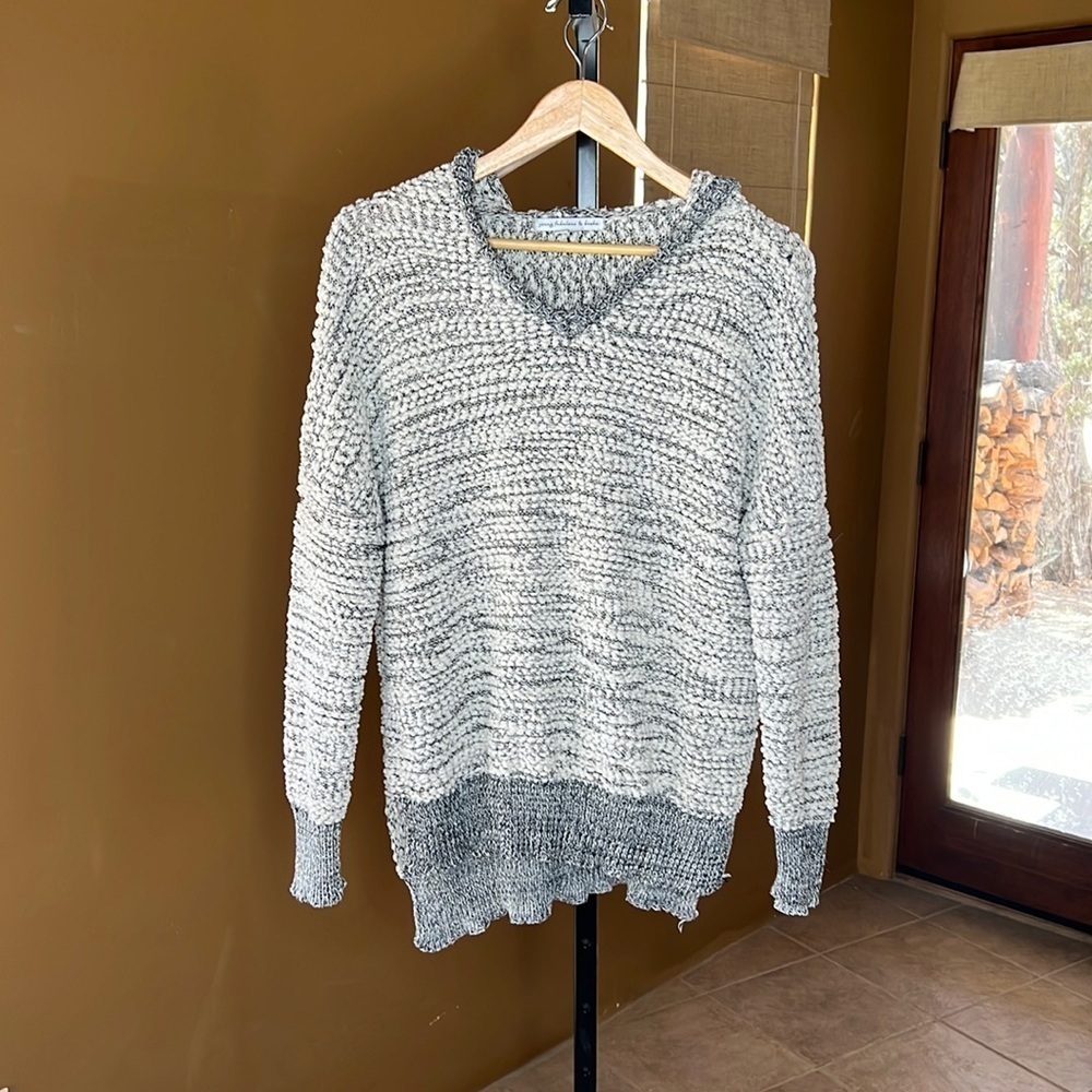 Young Fabulous & Broke Popcorn Sweater Dress Hoodie Pullover Gray/White Sz S/M